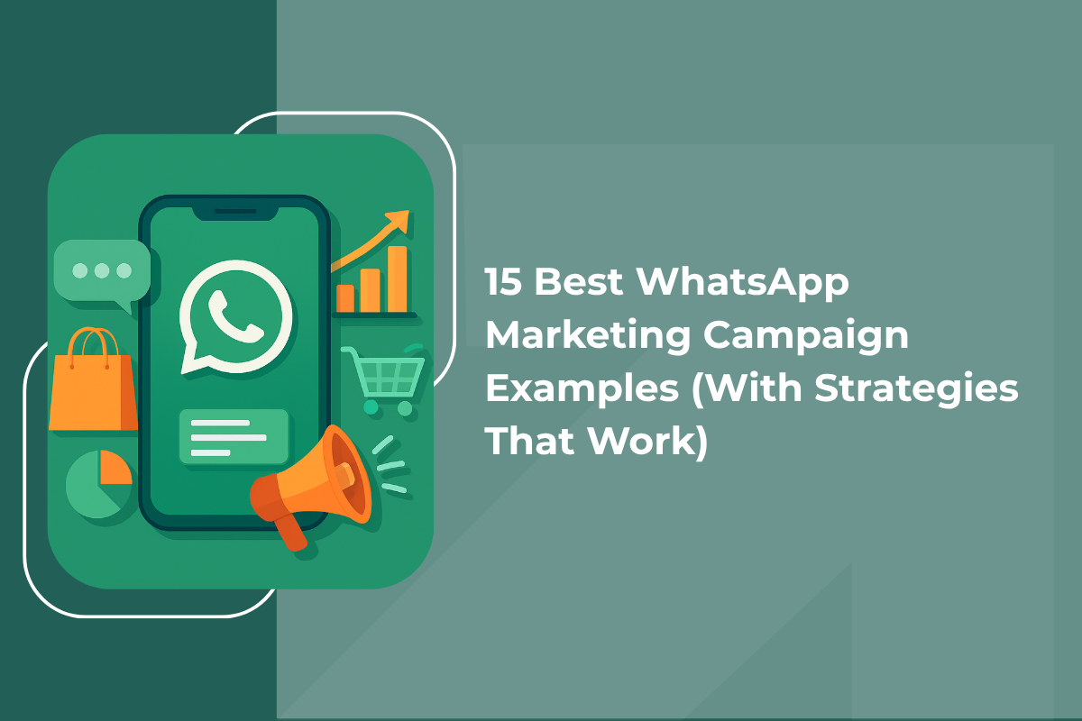 WhatsApp marketing campaign with smartphone, chat icons, shopping elements, and growth graph showing business promotion strategy