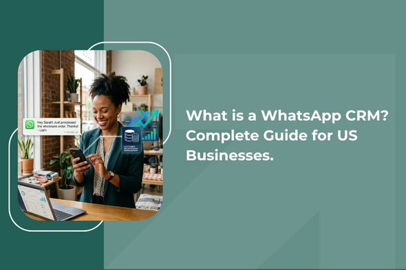 WhatsApp CRM on her phone in an office.