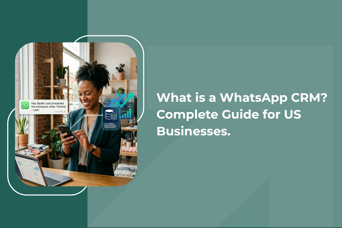 WhatsApp CRM on her phone in an office.