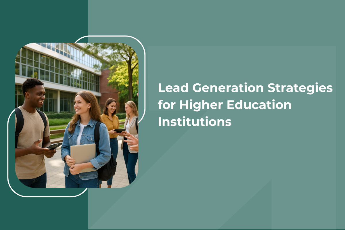 Students talking on a college campus for lead generation.
